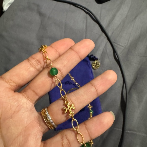 Tory Burch Elegant Gold and Green Gemstone Necklace - Picture 13 of 15